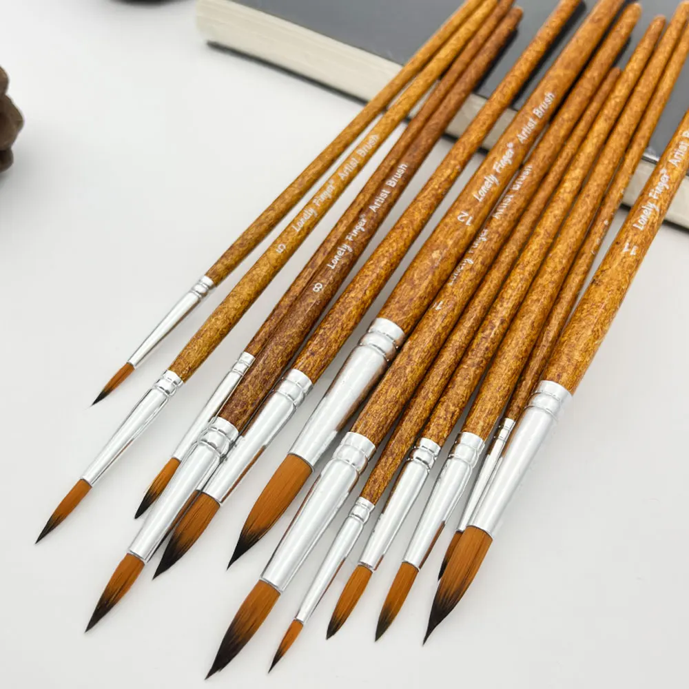 

Базовый набор круглых кистей из 12 шт., профессиональные нейлоновые кисти, художественная кисть с ручкой для акварельных акриловых гуашевых чернил и