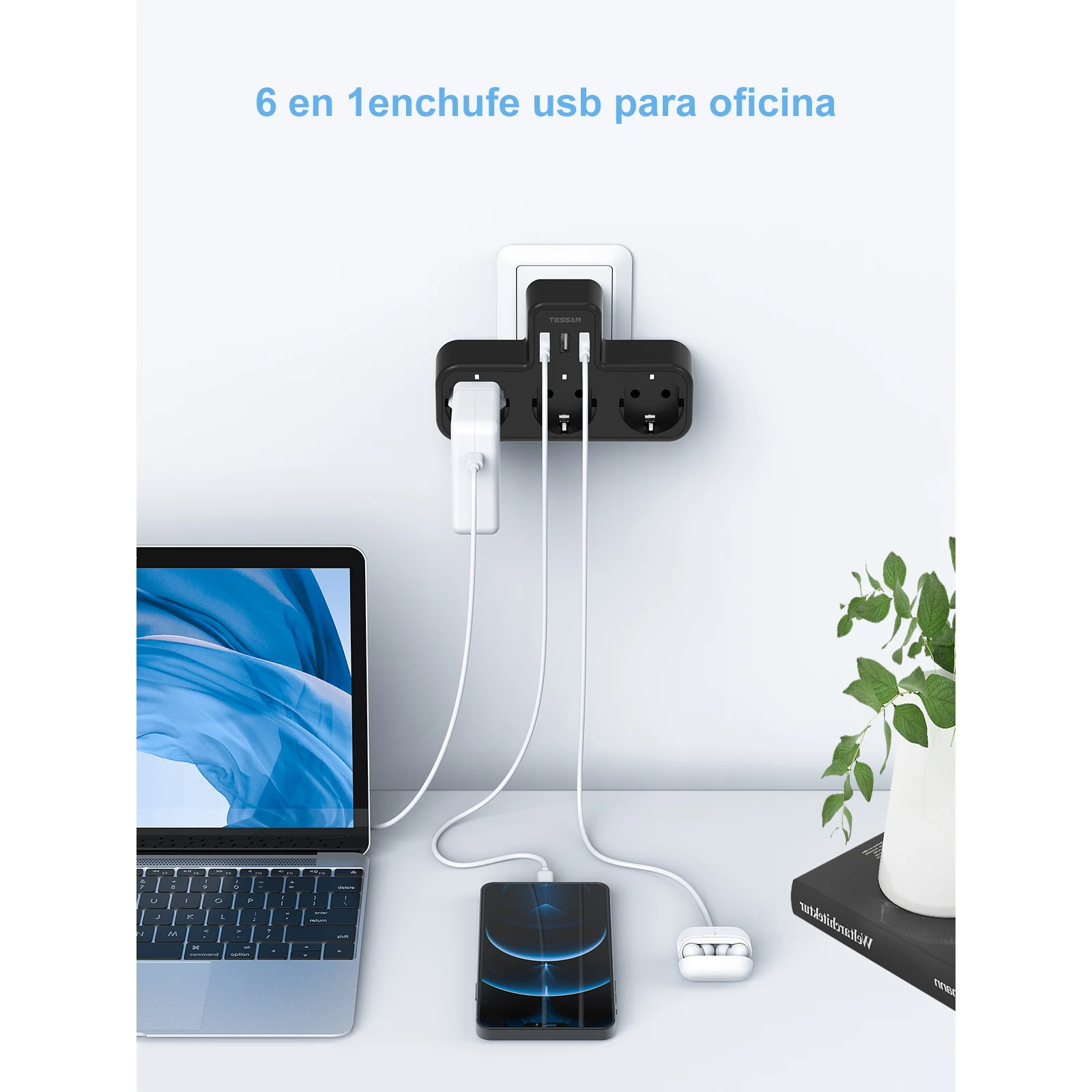 TESSAN USB przejściówka Adapter Multi Outlets z 3 gniazdami 3 porty USB 6 w 1 złodziej gniazdo europejski wiele wtyczka zasilania Strip dla domu