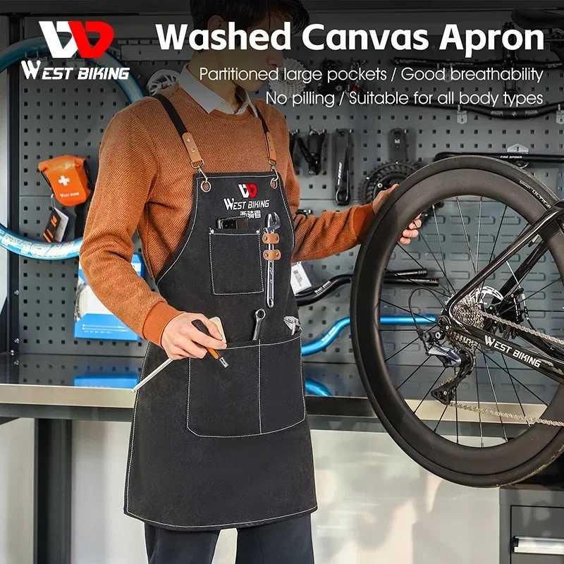 WEST BIKING Bicycle Repair Maintenance Aprons With Pockets For Workshop Technician Kitchen Restaurant Canvas Apron Work Uniform