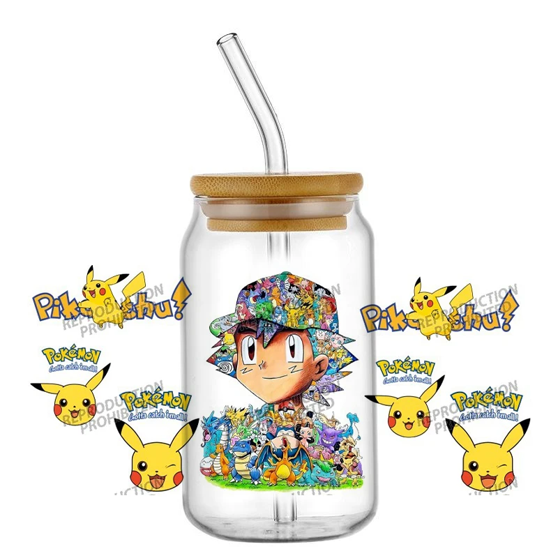 Hotsale Cartoon Lovely Pokemon 16oz UV DTF 3D Transfer Sticker Decals For Glass Can Cup Fashion Craft DIY Creative