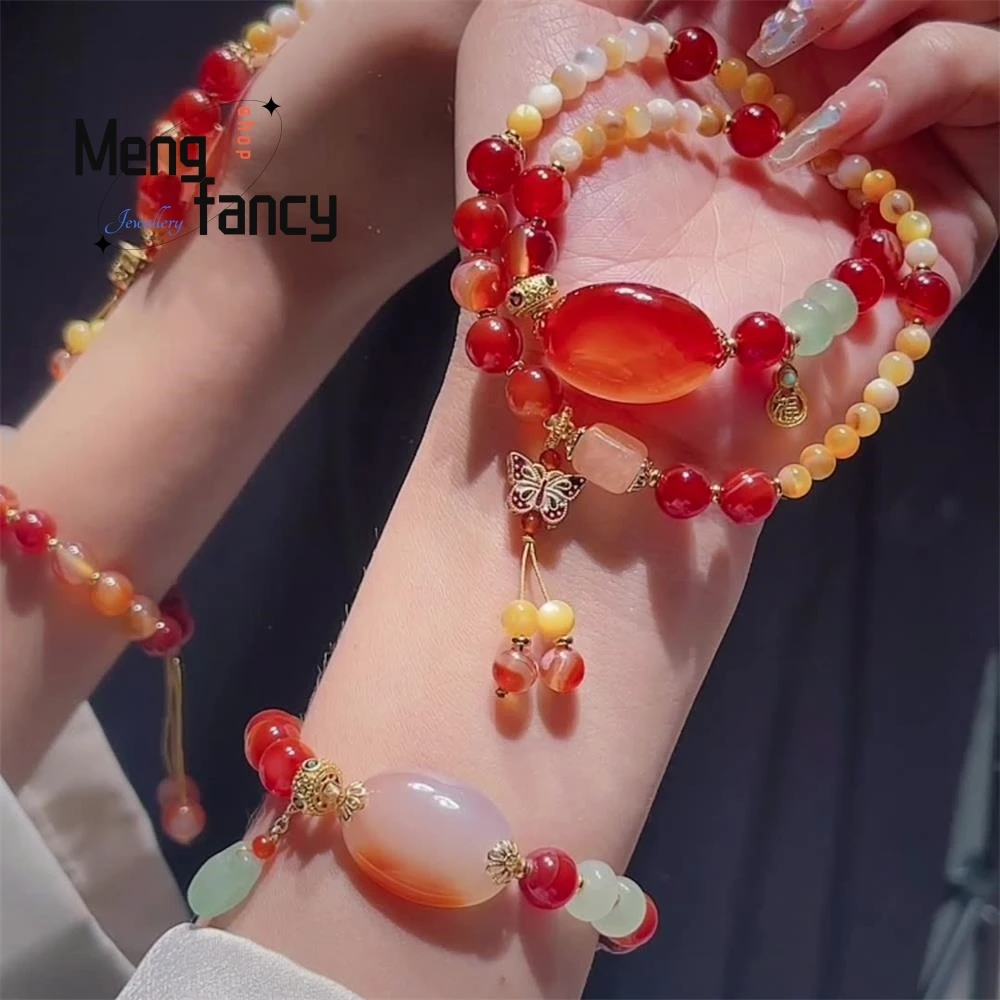 

Natural Red Agate Butterfly High-class Sense Ancient Style Hand Rope Light Luxury Niche Exquisite Bracelet Fashion Fine Jewelry