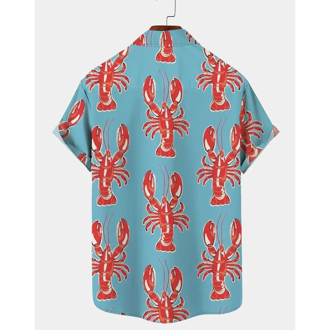 Hawaiian Lobster Beach Shirt: Men's Aloha Top with Vintage Tie Pattern