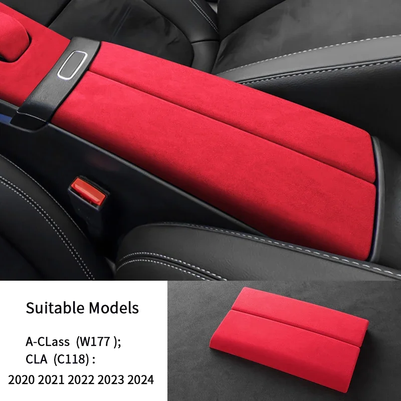 Suede Overlay Car Interiors Central Panel Armrest Lid Gear Knob Cover For Mercedes Benz A-Class W177 CLA C118 2020-2024 image 3