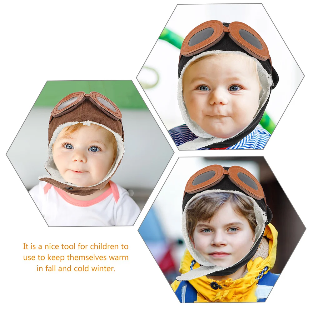 

2Pcs Childrens Warm Hat Pilots Design Winter Cotton Headwear Unisex Fashionable Decorative Outdoor Skiing Skating
