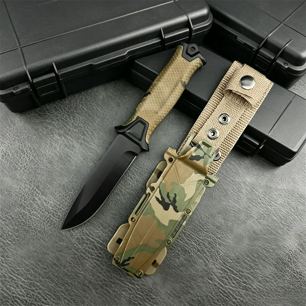 Portable Full Tang Fixed Blade Knife 8Cr13Mov Steel Straight Knife Ergonomic Rubber Plastic Handle Outdoor Camping Survival Tool