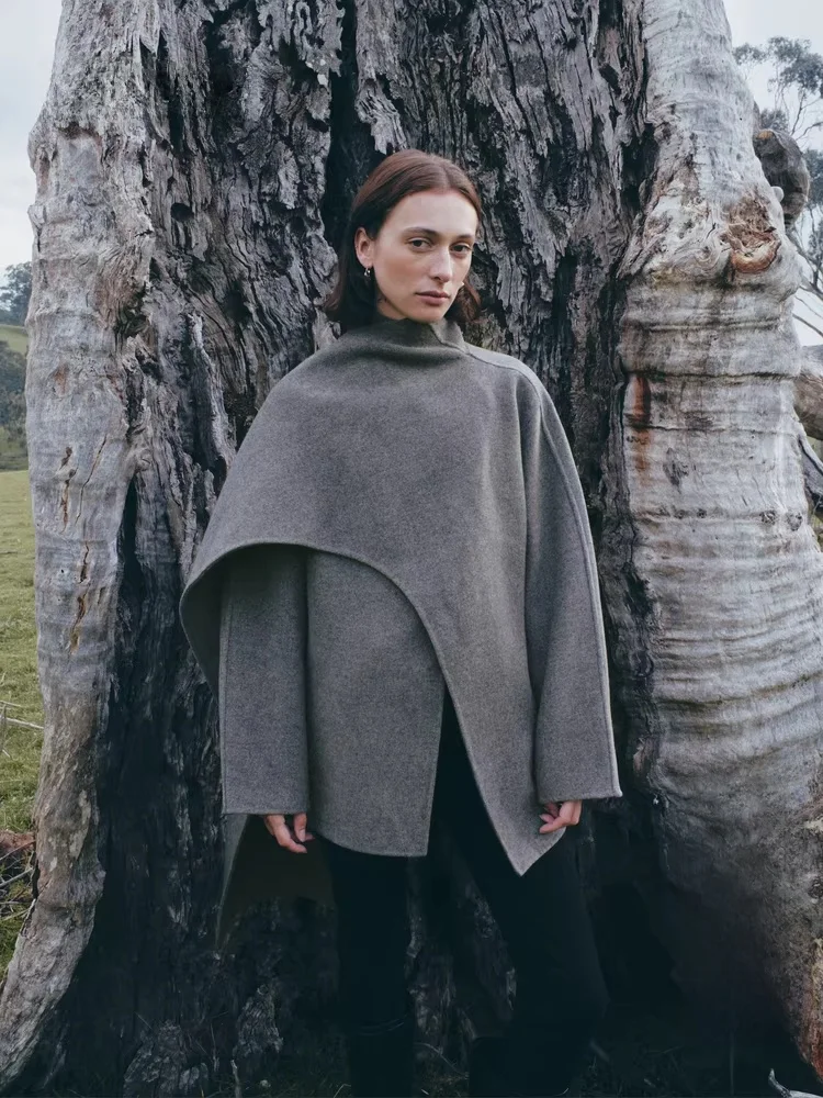 

Edition Traceable Wool Series Double-Faced Tweed Coat Women's Scarf Collar Jaet Retro Sle Long Sve Regular Thin