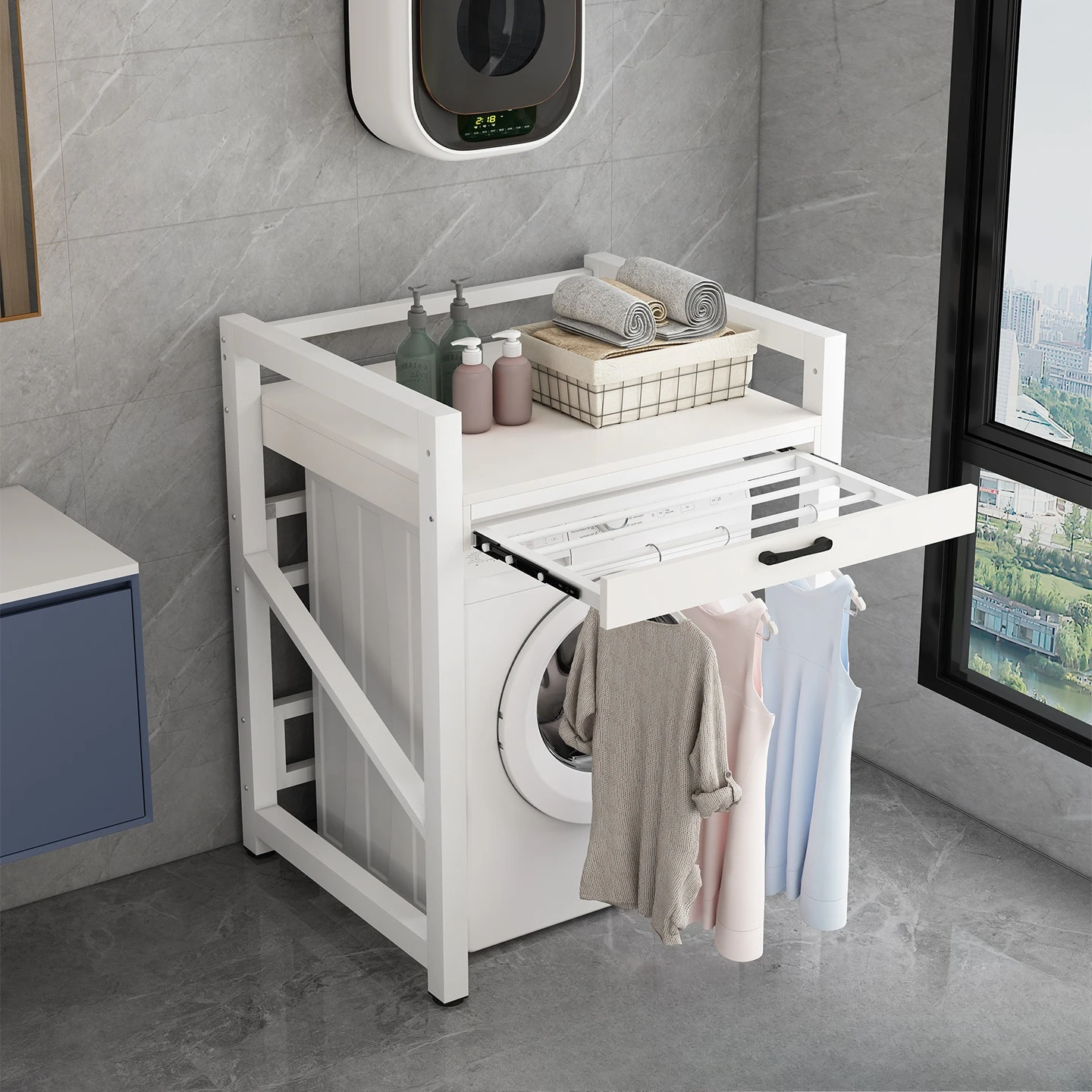 Washing machine rack, drum floor-to-ceiling dishwasher, storage rack, balcony, double-layer dryer, stacked rack with clothes
