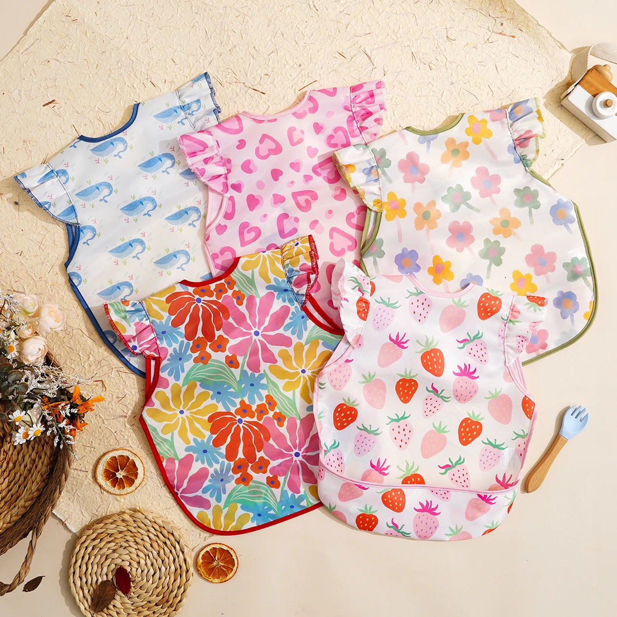 

Happyflute 1 Pc Sleeveless Bib for Babies & Toddlers Waterproof Smock Bib for Eating Machine Washable & Mess-Proof Feeding Bib