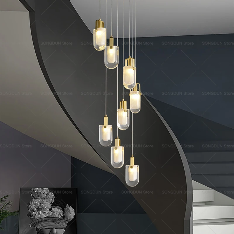 

Duplex Villa Staircase Lamp Long Chandelier Crystal Light Loft Apartment Light Luxury Living Room Chandelier Stair Chandelier