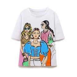 Taop&Za 2024 Summer New Product Women's Fashion and Casual Versatile Loose Round Neck Short Sleeve Girls' Printed T-shirt