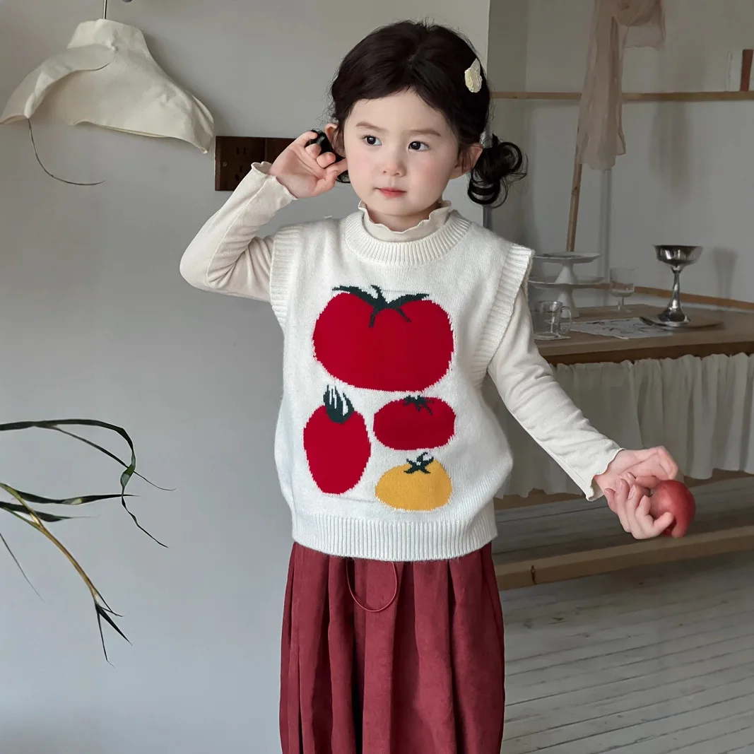 

Детский вязаный жилет, топ, осень-весна 2022, новый корейский шерстяной жилет для маленьких девочек, детский свитер, жилет для детей от 2 до 10 лет