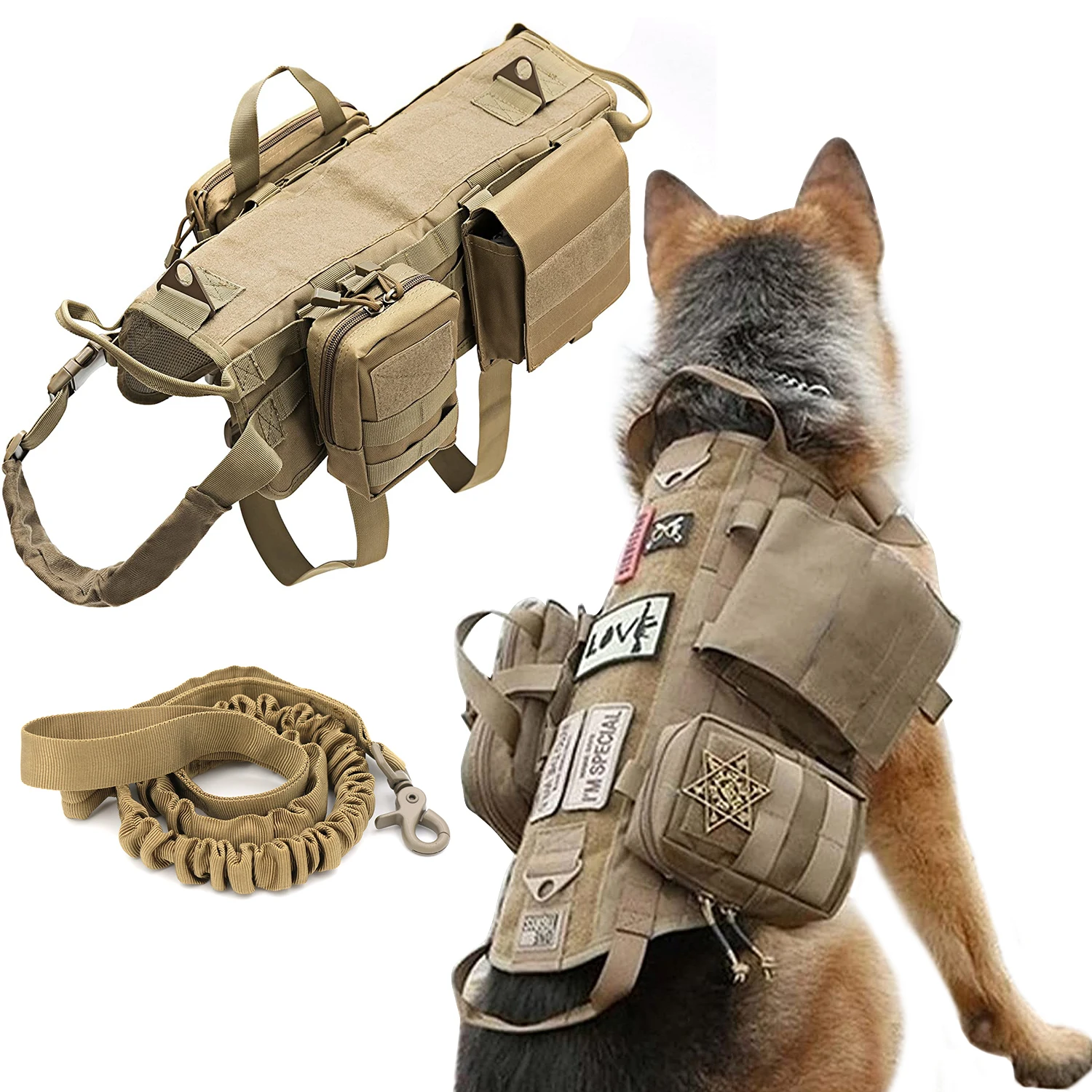 

Large Dog Harness With Pouches Molle Vest K9 No-Pull Handle German Shepherd Training Tactical Harness For Dogs