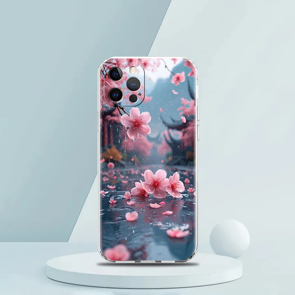 Pink Spring Cherry Blossoms Phone Case for iPhone 16 15 14 13 12 Pro Max Transparent TPU for iPhone 11 Pro Max 7 8 Plus XS Shell