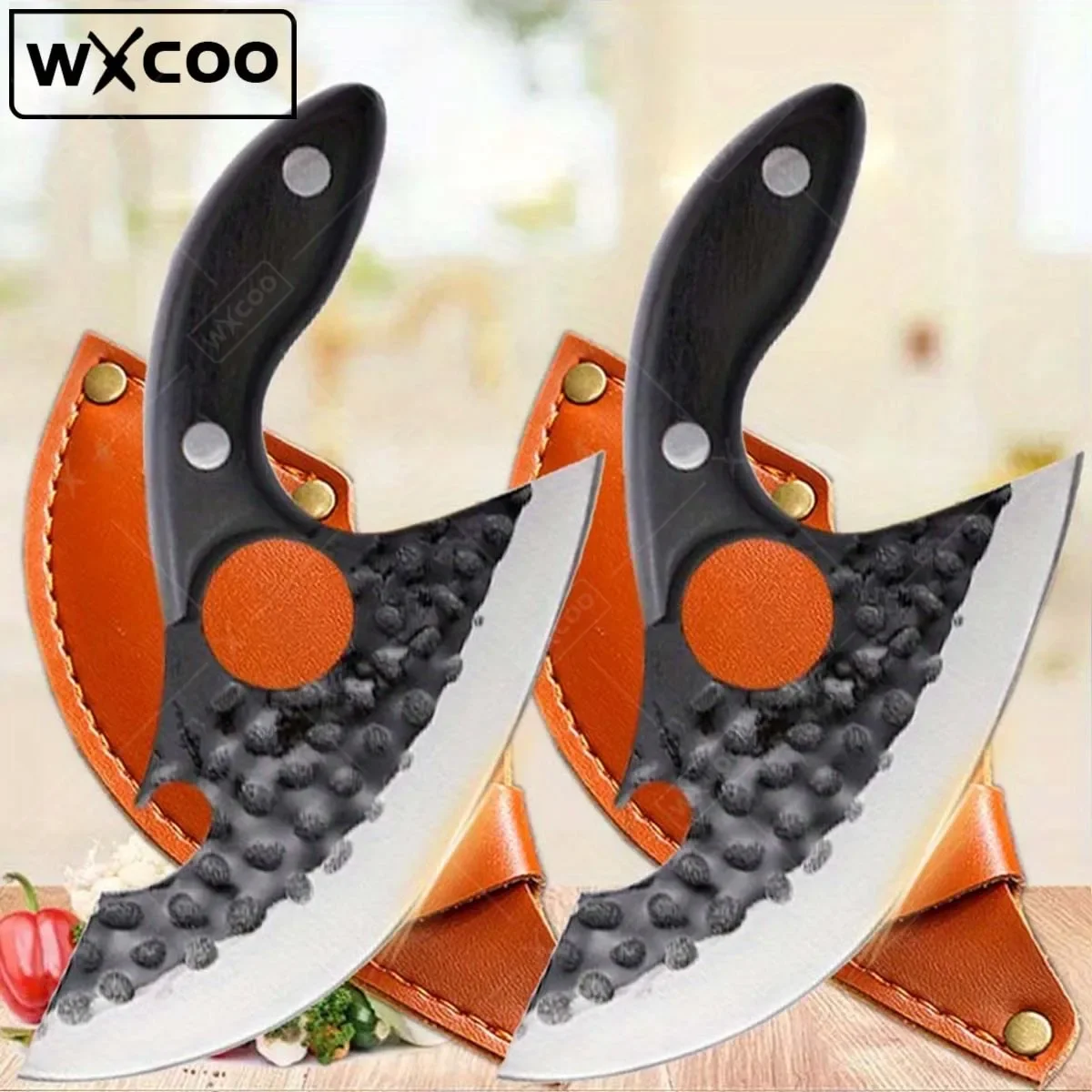 

2 Pcs, Cheese Pizza Small Pocket Kitchen Knife with Sheath Slicing Cooking Knife Handmade Forge Utility Knife Boning Knife