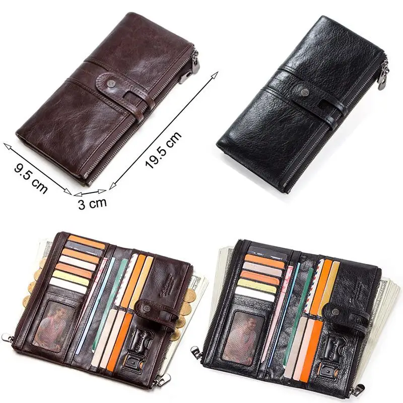Genuine Leather Men Long Wallets Vintage Name Engrave Purse Card Holder Money Clip Coin Purse Phone Pocket Male Clutch Wallets