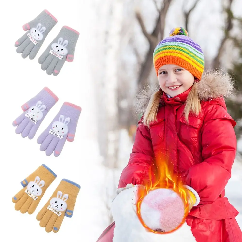

Fashion Rabbit Child Gloves Warm Thickened Fingerless Gloves Knitted Mittens for Autumn Winter