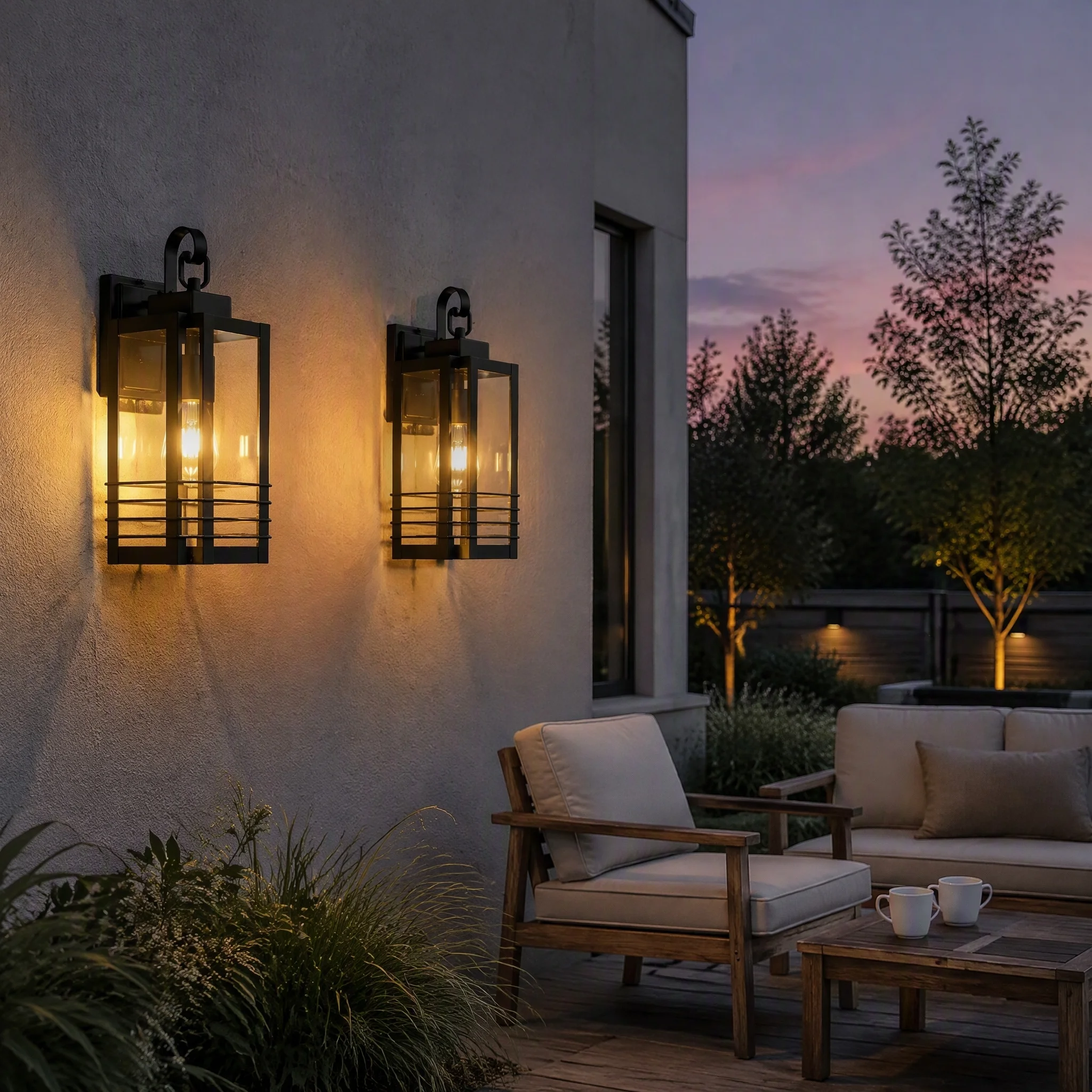 ARLGSITE 2 Pack 18.1 in Outdoor Wall Lantern Lights, Matte Black Farmhouse Sconces, Tempered Glass