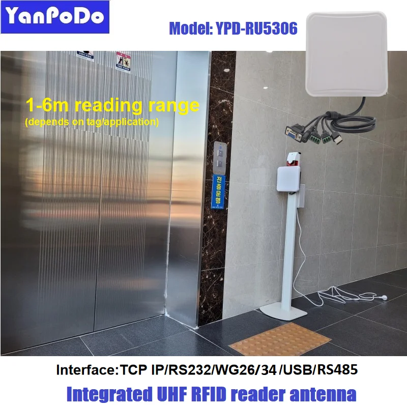 

Yanpodo 5-6 м UHF Rfid-считыватель дальнего действия Встроенная круглая антенна 6dbi RS232 WG26 USB-РЕЛЕ Ethernet для управления транспортными средствами