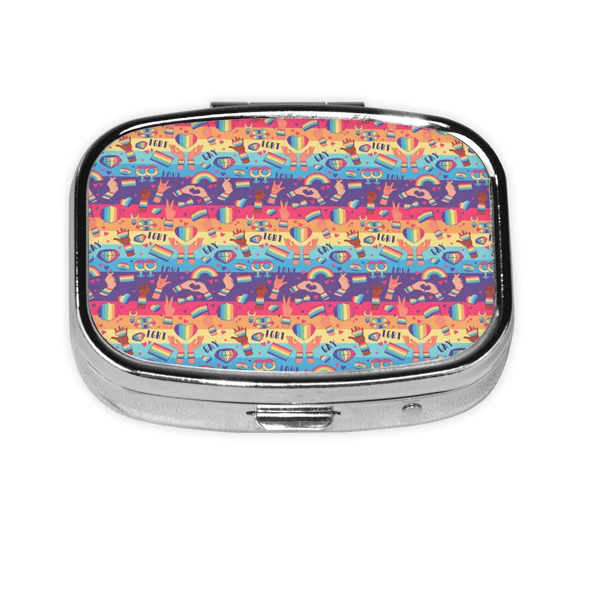 

Custom Gay Pride LGBT Square Pills Boxes Hearts Trans Pride Flag Drip Small Metal Pill Container Medicine Box Dispenser