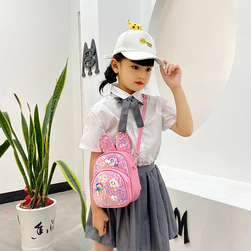 Cute Waterproof Student Kids Girls Kindergarten Schoolbags Fashion Sequins Rabbit Ears Backpack Children's Bling School Bags