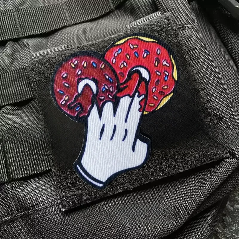 Finger Doughnut Morale Badge Patch Funny Tactical Armband Military Patches Hook and Loop Outdoor Backpack Accessories Stickers