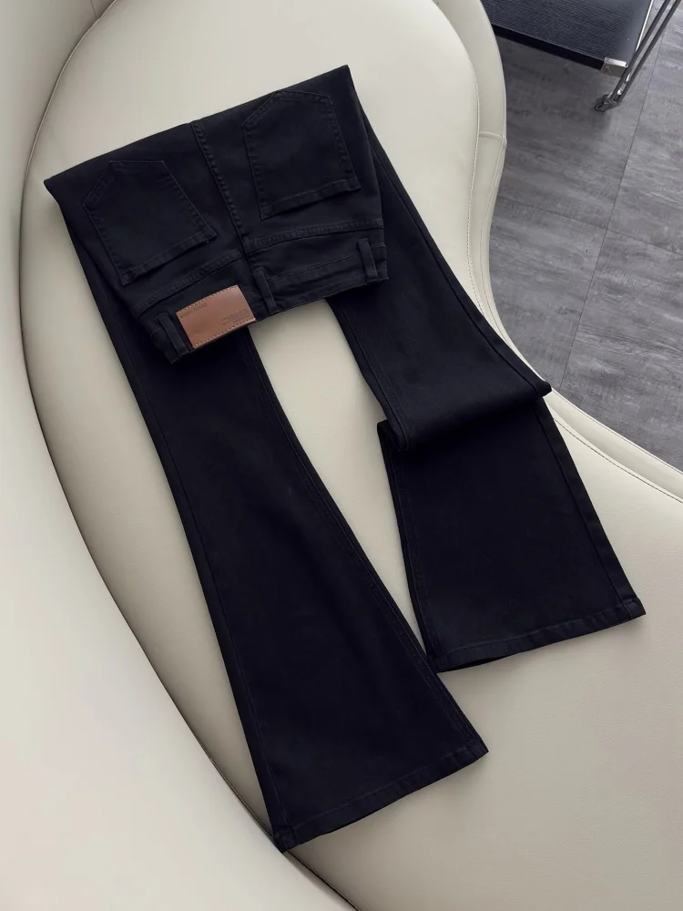 

Black Bell Bottom Jeans Women's Spring New plus Size Hiding Hip Slimming Elastic Wide Leg Pants High Waist Denim Jeans
