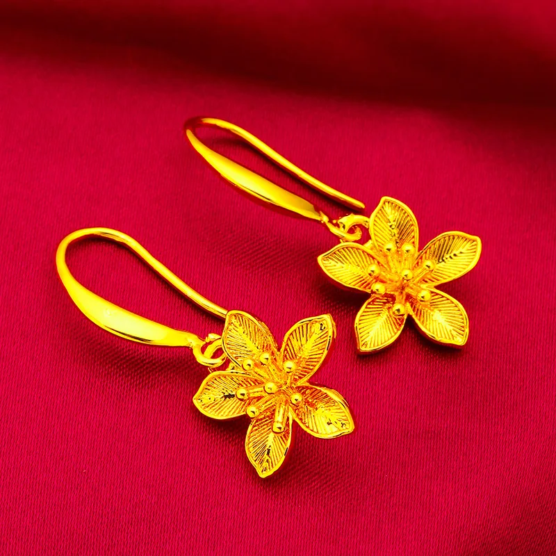 

Flower Earrings Thick Hooks Women's 24K Gold AU999 - Guochao flower earrings, firm hooks, for holiday parties & elegant looks