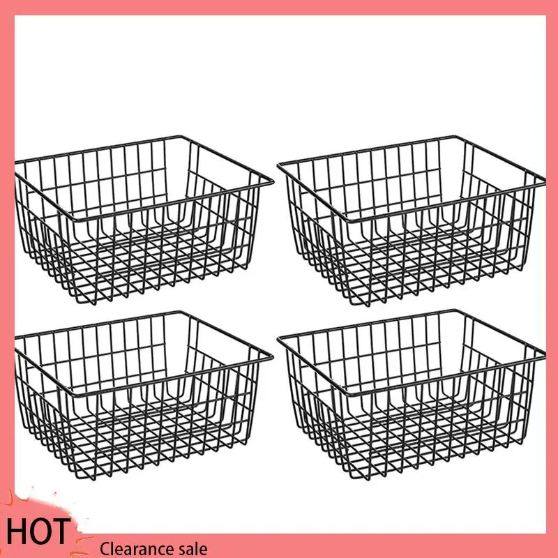

A88Z Freezer Refrigerator Wire Storage Baskets,4 Pack Metal Baskets Food Storage Organizer Bin With Built-In Handles