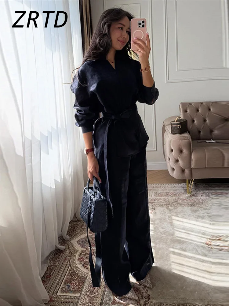 Fashion Women's Linen Pants Set 2 Pieces Lace Up Lapel Buttons Shirt Wide  Leg Pant 2026 Spring Summer Lady Casual Holiday Suit - AliExpress 200000345