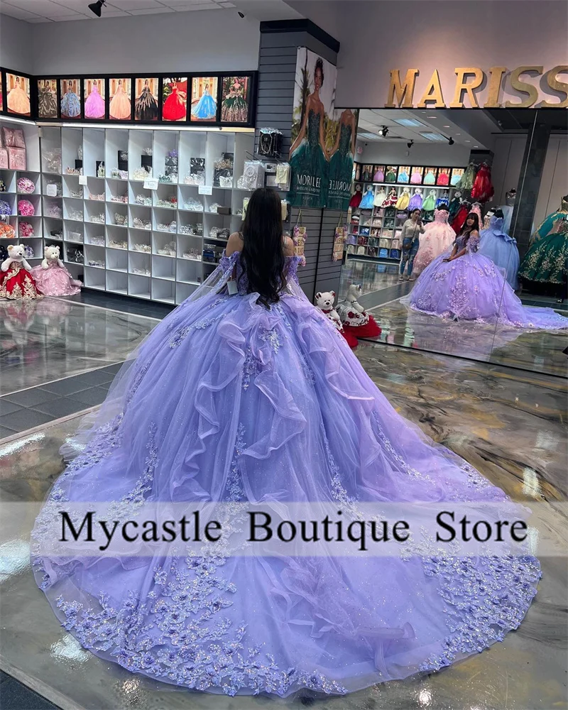 

Mexican Lavender Off The Shoulder Ball Gown Quinceanera Dress 2025 Beaded Lace Appliques Birthday Gowns Sweet 16 Dress Lace-up