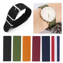 Solid Color Belt Silver Button Watch Band 18mm 20mm 22mm Military Fabric Woven Nylon Watch Strap Band