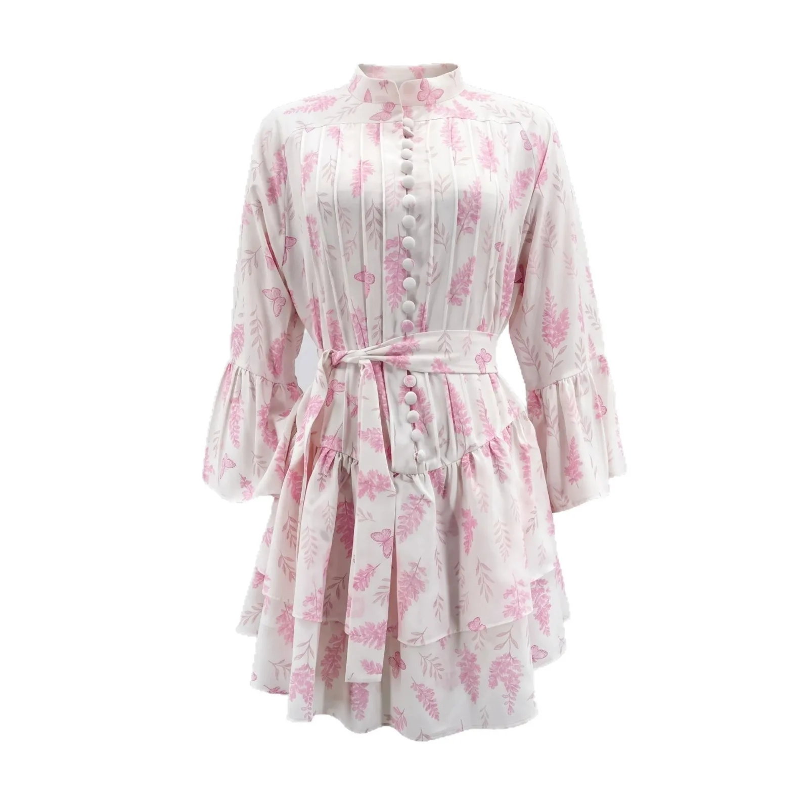 

Withered 2026 Fashion Style Women's Folding Waist Strap Floral Short Dress Party Dresses Vestidos Women's Dress