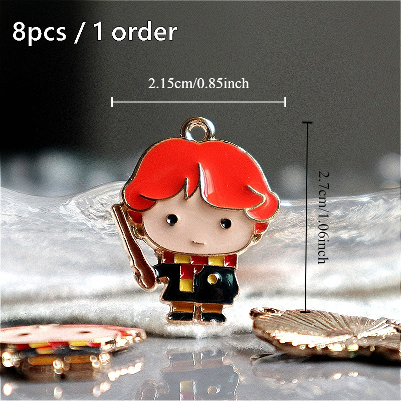 8PCS School Witchcraft Cartoon Character Alloy Enamel Pendant Anime Metal Charm DIY Necklace Bracelet Earring Keychain Accessory