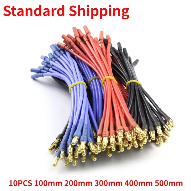 10PCS 3.5mm Banana Connector 16AWG Silicone Extension Wire 100mm / 200mm / 300mm / 400mm / 500mm