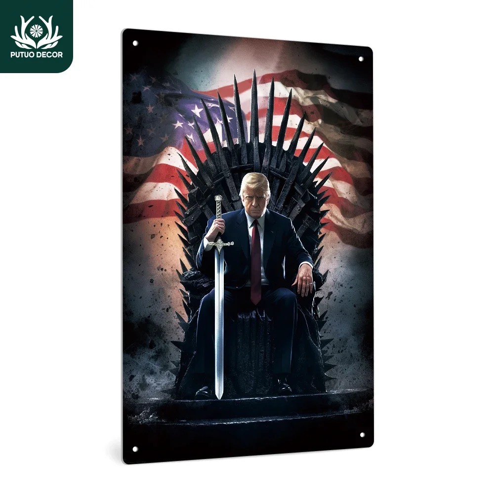 

Putuo Decor 1pc Trump Vintage Metal Tin Sign, Trump on the Throne, Wall Art Decor for Home Farmhouse Bar Pub Club Man Cave, Gift