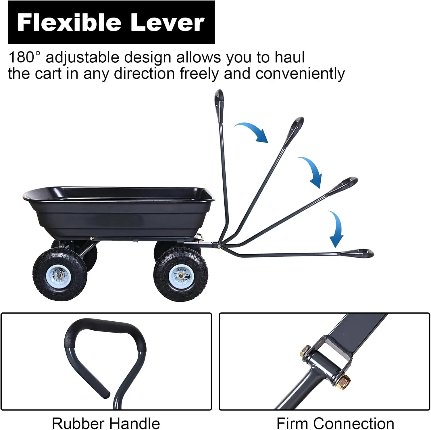 AAIN 600 lb Poly Garden Dump Cart, Utility Wagon for Camping | 180° Rotating Handle|10