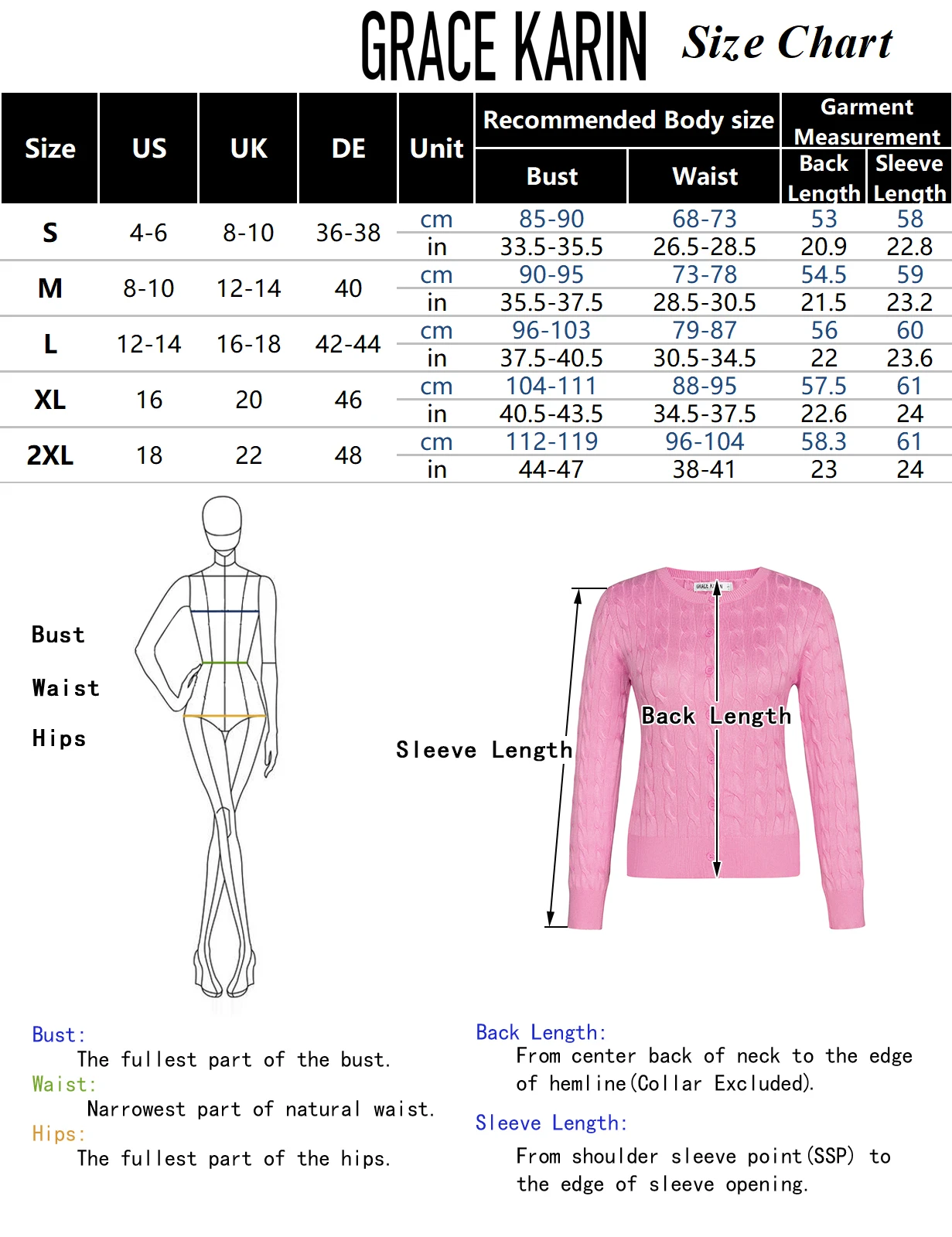 GK Women Cable Knitted Cardigan Spring Autumn Long Sleeve Crew Neck Button-Up Sweater Button Winter Casual Slim Jacket