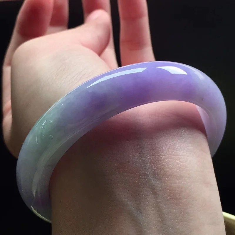 Old Mine Bracelet  Spring Color  Ice-Waxy Violet  Multicolored Sun-Green Round Pendant Jadeite Bangle