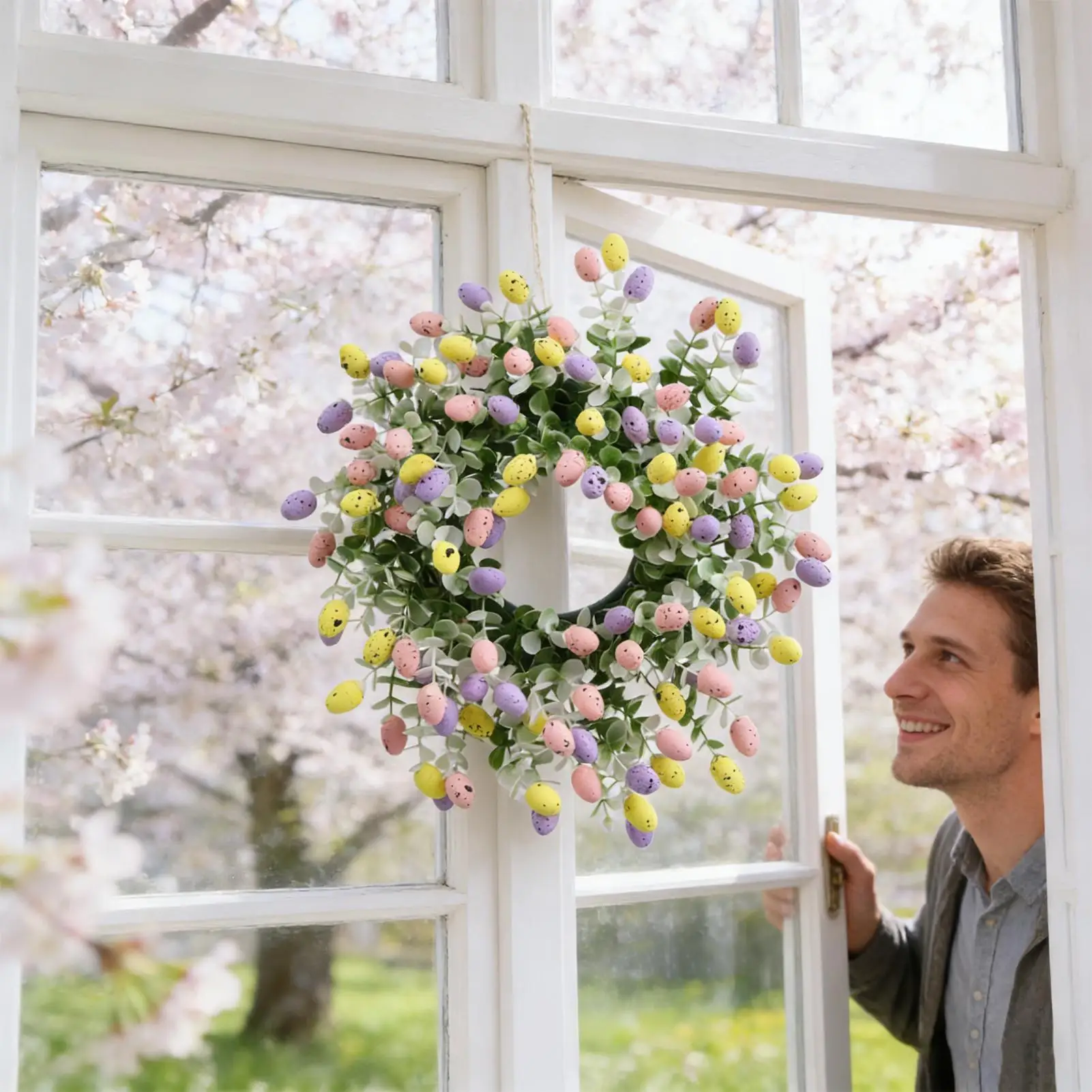 

Весенний венок 38 см, декор для Пасхи, искусственные пасхальные венки, украшение для входной двери, для дома и улицы, для гостиной, для стен