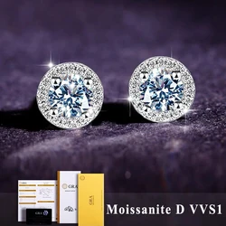 1CT 100% Real Moissanite Studs Earrings Pass Diamond tester 925 Silver Platinum Plated Zircon Bride Wedding Gemstone Earrings