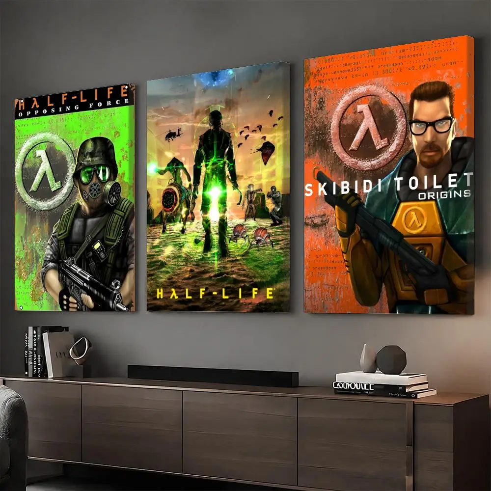 H-Half Life 2 video Game Painting Calligraphy HD Canvas Print Poster Wall Art | Optional Frame | Modern Hallway Decor