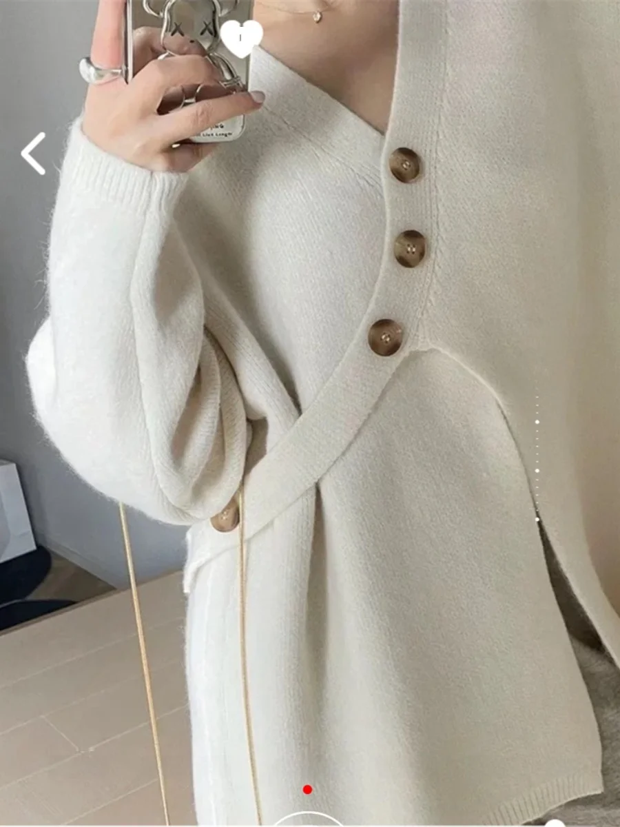 مريحة الدب الفراء V-Ne محبوك ملابس خارجية تنوعا زر الزاوية تصميم منتظم طول تخفيف Sle نمط مخطط