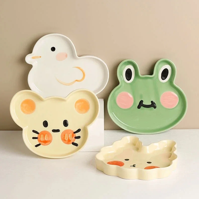 Ins Cartoon Dinerbord Servies Kikker Konijn Eend Ambachtelijke Kawaii Keramische Taart Dessert Huishoudelijke Keuken Servies Nieuw