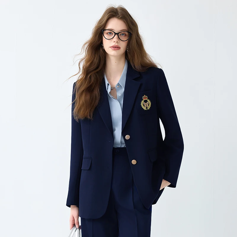 

Deep Blue JK orm School Sle Women's Suit Jaet Set Spring Autumn High-End Feel Small Size Western Suiting Ensemble