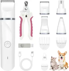 4 in 1 Pet Grooming Kit,Quiet Cordless Dog Clippers,Low-Noise Paw Trimmer,Cat Shaver&Nail Grinder,Ideal for Dogs,Cats Other Pets