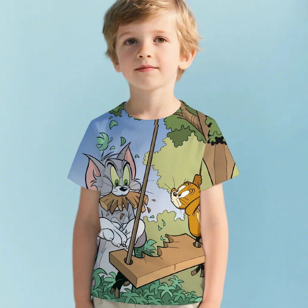 

Детская футболка с рисунком Том и Джерри, детская повседневная удобная футболка с короткими рукавами и 3d принтом, одежда для детей и взрослых