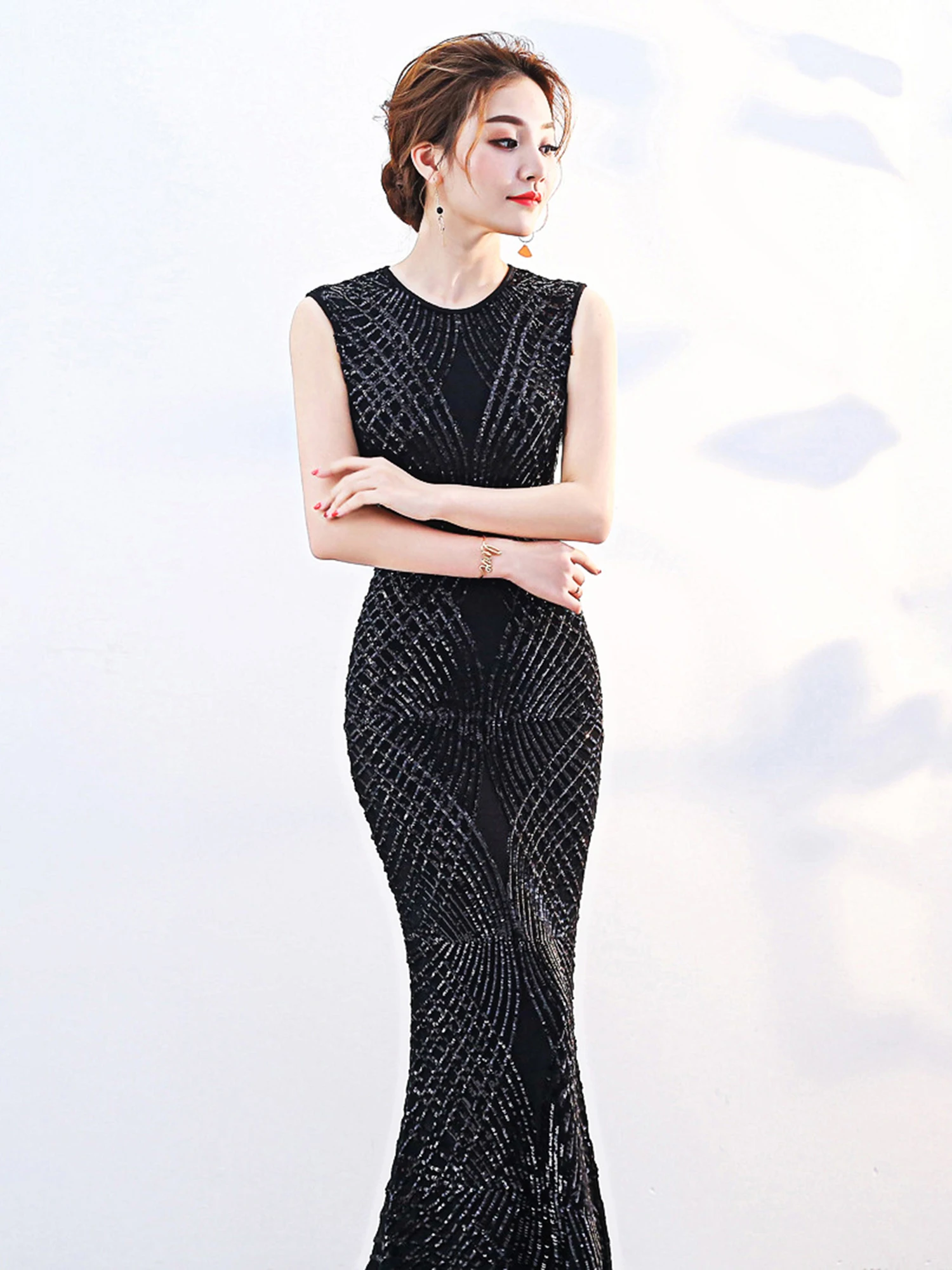 Ele Evening Gown Women's Luxury Glittering Sequin Prom Par Fi Tail Dr Sexy mid Waist Zipper Sle Long Evening Gown