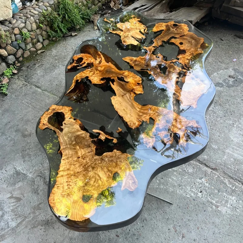 

Речная столешница из эпоксидной смолы, большая доска из цельного дерева, волнистая бревна, чайный столик, обеденный стол, креативный журнальный столик, чайная доска, вся доска