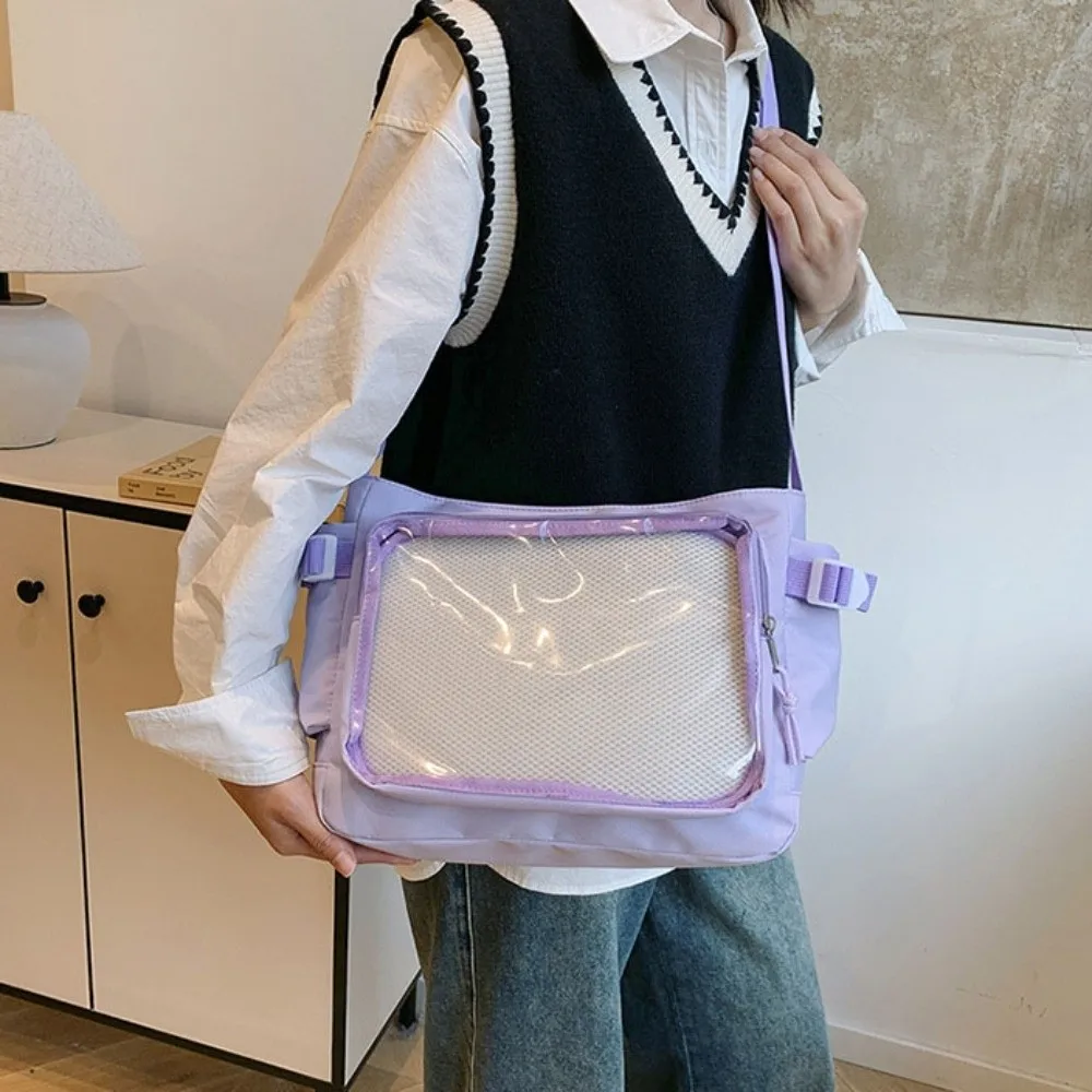 Simple Clear Transparent Pocket Itabag College Style Cross Body Badge Display Shoulder Bag Nylon PVC Crossbody Bag Ladies