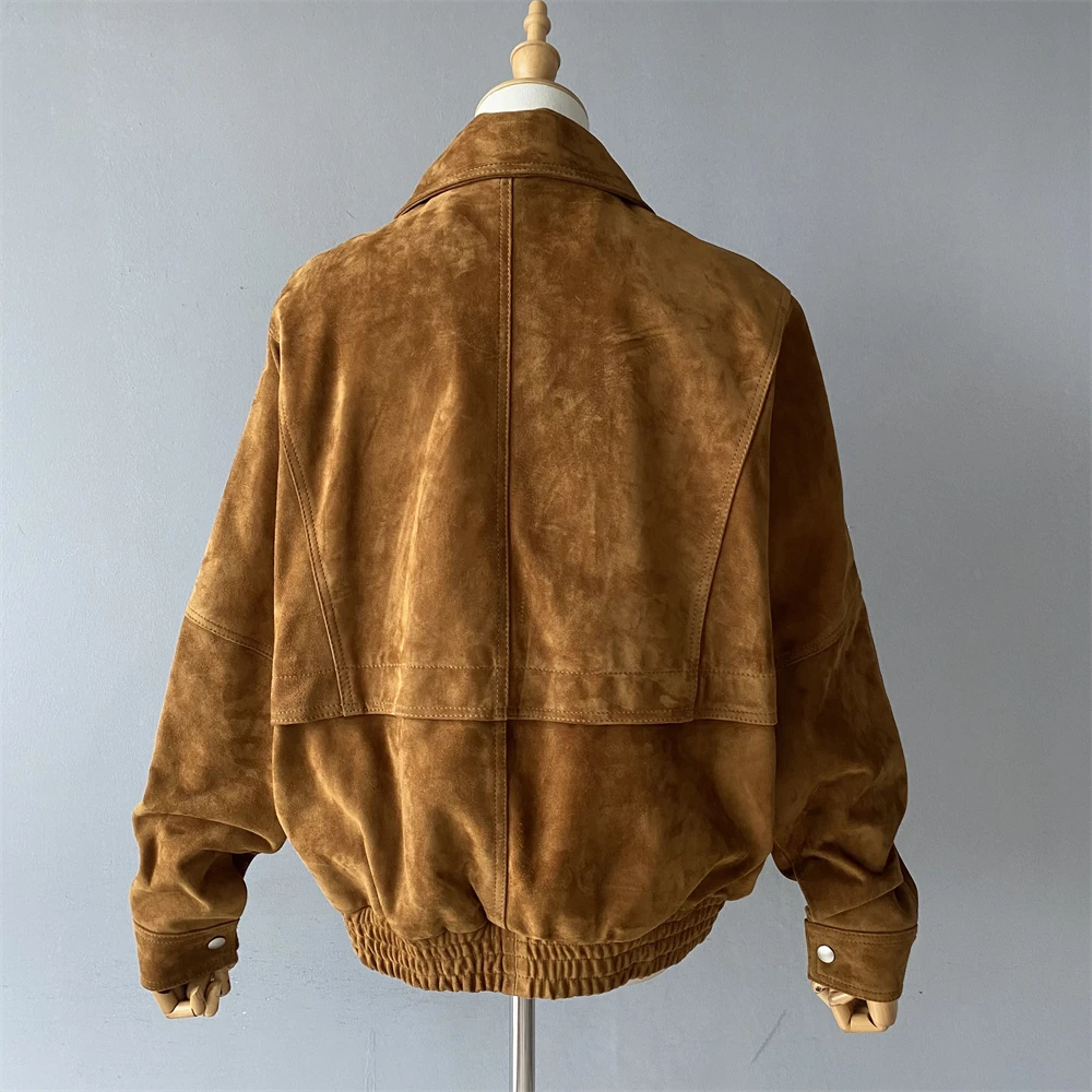 Kurtka damska Jxwatcher z prawdziwej skóry zamszowej, ekskluzywny płaszcz ze skóry owczej, damska kurtka oversize z prawdziwej skóry na wiosnę i jesień.